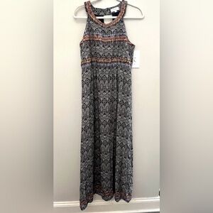THML Black and White halter neckline Maxi dress with embroidery Detail